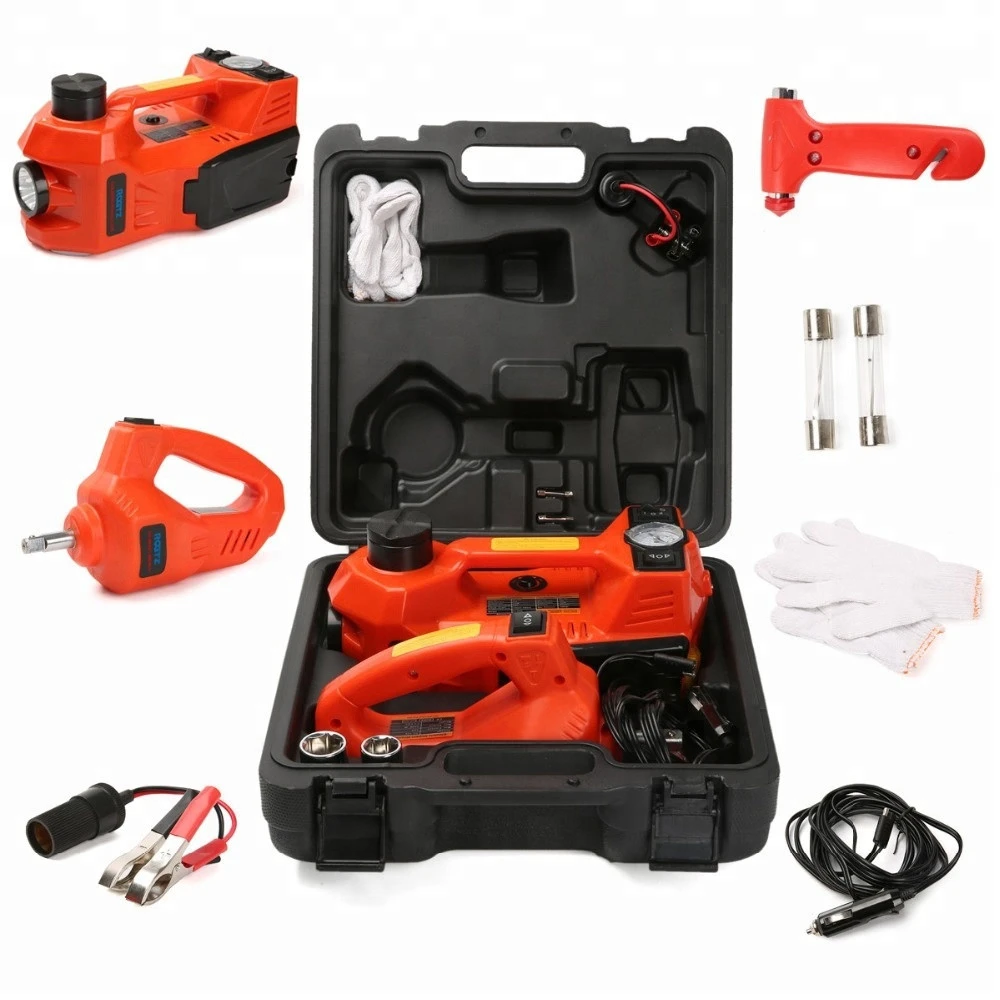 Hot Sale Portable 3T DC12V Mini CE ISO Long Stroke Car Electric Hydraulic lifting Jack and Electric Impact Wrench Quick Repair