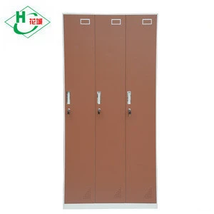 Huacheng 3 door clothing cupboard coffee color changing room locker delicate narrow edge storage wardrobe gym bathroom furniture