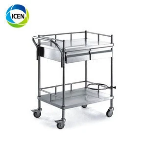 IN-677 Stainless Steel Clinical Hospital Dressing Instrument Cart Trolley with 2 Drawer