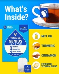 keto VitaCup Genius Black Chai Tea Bag with MCT, Cinnamon, Turmeric, &amp; Vitamins for Energy &amp; Focus [84 Count]