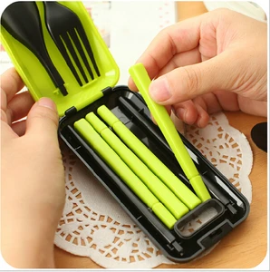 Kidss Gift PVC Spoon Fork Chopsticks Plastic Cutlery Set Flatware Sets Travel Camping Picnic Kit Portable Tableware