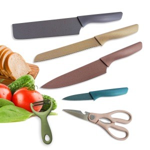 Kitchen knife sets of stainless steel blade colorful rainbow non-stick coating 6 PCS packed in gift box for home &amp; promotion