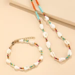 KRKC 2021 summer new fashion custom women jewelry colorful rice bead bohemian beach sea shell necklace