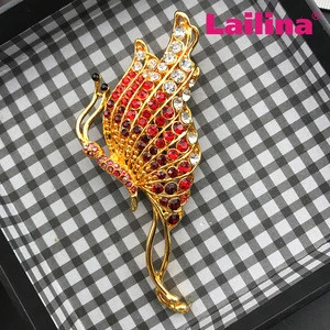 Large 80mm rhinestone butterfly brooch pin insect gold tone butterfly broaches