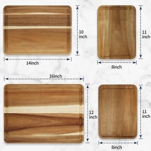 Luxury rectangle wooden chopping board 4 pcs acacia wood cutting board set