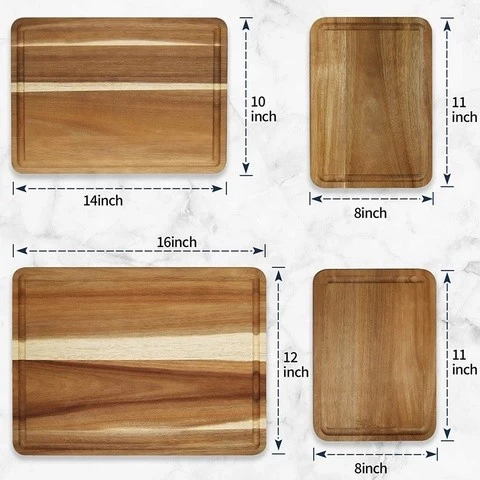 Luxury rectangle wooden chopping board 4 pcs acacia wood cutting board set
