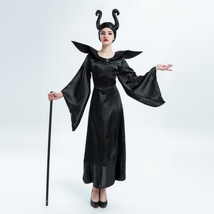 maleficent women black witch halloween costume and horn hat 2pcs set