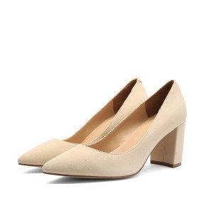 MANRINO-057-1 Nude Soft Kid Suede Upper Stable Thick Heel Us Standard Size Luxury Women Daily Dress Shoes 2019