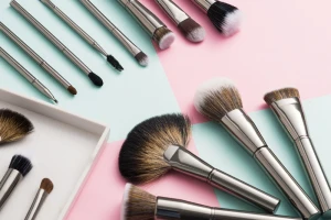 Metal Handle Makeup Brush, Synthetic Cosmetic Flat Powder Brush with Aluminum Handle