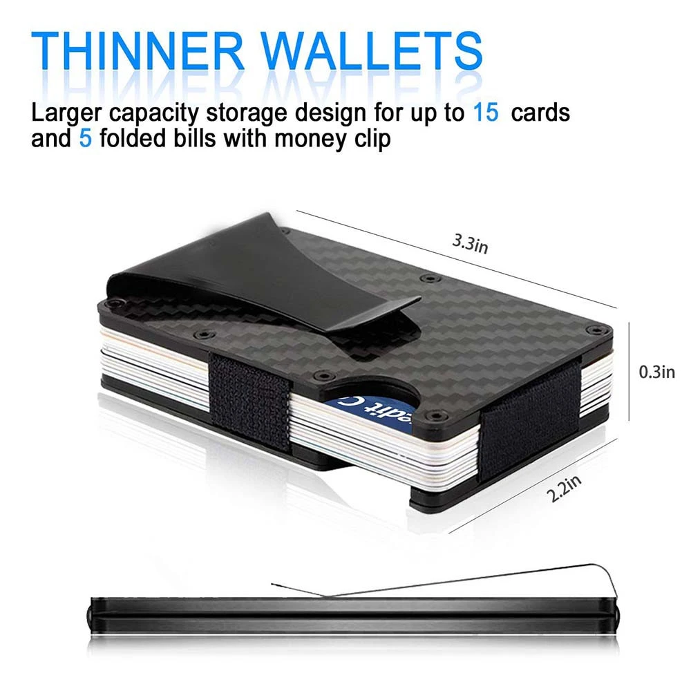 Minimalist Carbon Fibre Mens Wallet Slim Wallet &amp; RFID Blocking Front Pocket Wallet Card Holder for Men Card Front Pocket