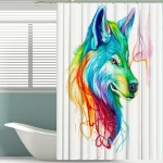 Modern Bathroom Shower Curtain Set Cartoon Animal Printed Waterproof with Hooks