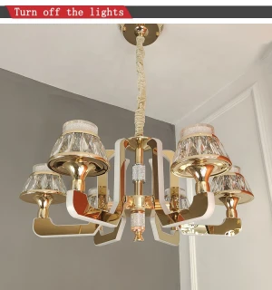 Modern Gold Lamp Deluxe Stainless Steel Acrylic Lamp Arm Glow Crystal Chandelier LED Energy Saving Lamp