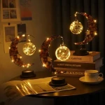Moon Table Ramadan Kreem Lamps New Eid Mubarak Decor Islamic Gift Metal Crafts Ramadan Decorations Led Battery  Light