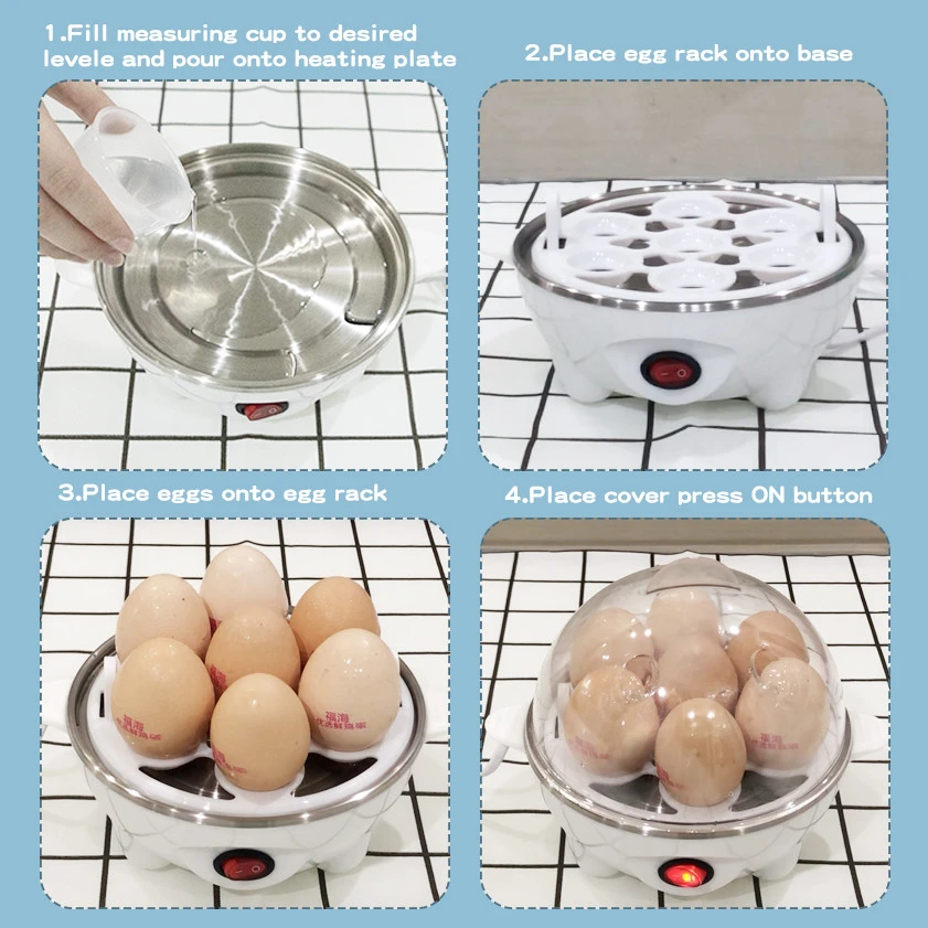 Multifunction Mini Eggs Boiler 7 Egg Capacity Electric Egg Cooker with Tray Pink