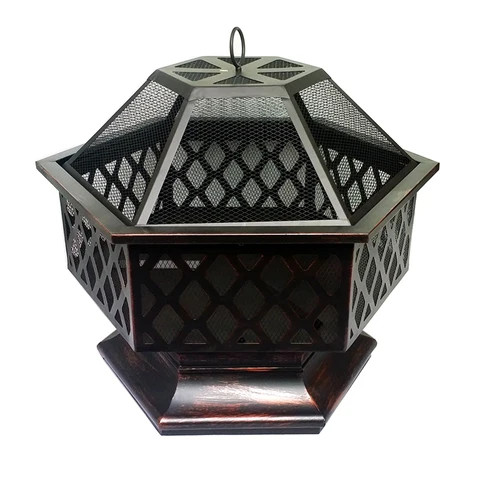 New Arrival large Hex-Shaped metal smokeless brazierLattice wood burning outdoor fire pit for garden