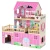 Import New design best sale girl pink wooden doll house led lamp doll house toy from China