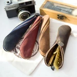 New Design Creative Zipper Pencil Case Genuine Leather Promotional Stationery