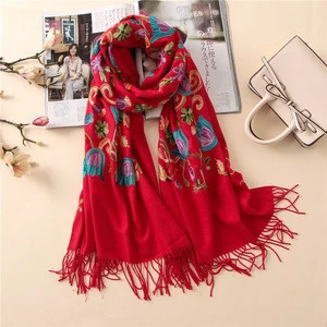 New design pure mongolian knitted cashmere hand embroidered scarf shawl