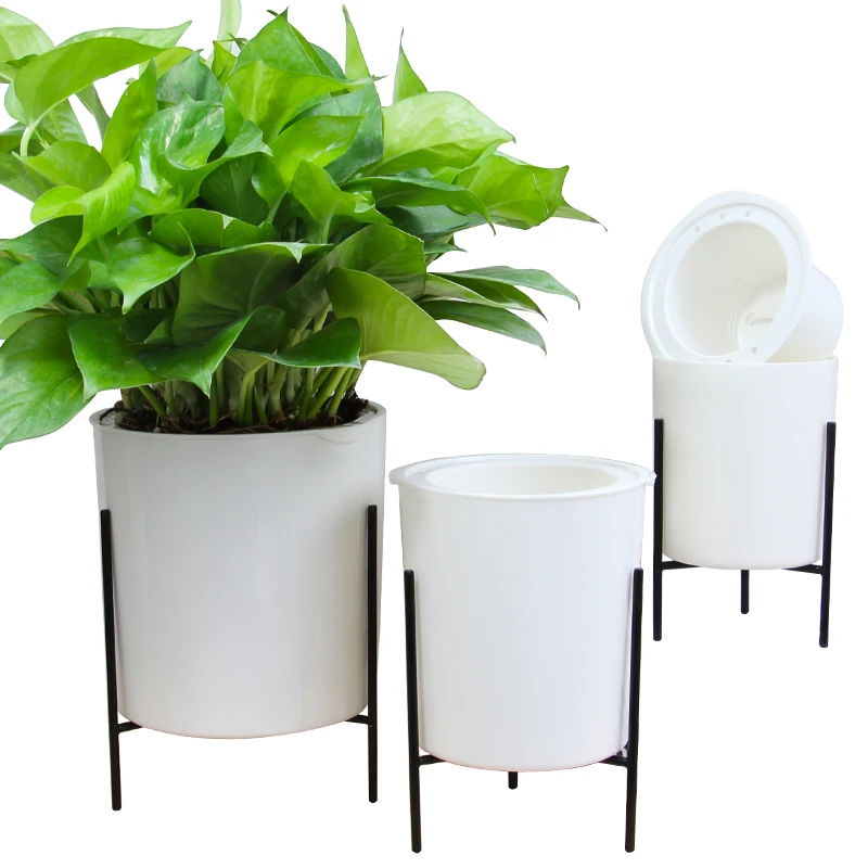 New fashion garden flower pot self watering white fashion design plastic flower pots