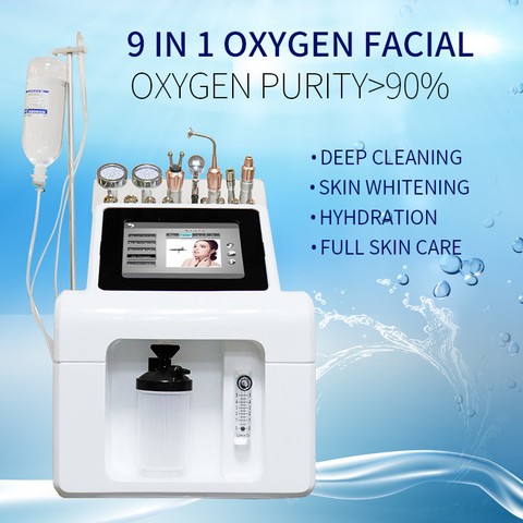 Newest 9 In 1 Skin Rejuvenation Skin Care Therapy Beauty Hydro Facials Oxygen Jet Peel Microdermabrasion Machine