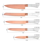 Nordic marble handle titanium kitchen knife accessory kitchen knives stainless steel gold kitchen knife set with acrylic holder