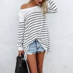O Neck Spring Summer Autumn Fashion Oversize Striped Cotton Lady T Shirt Women Casual Long Sleeve T-Shirt Woman Loose T Shirts