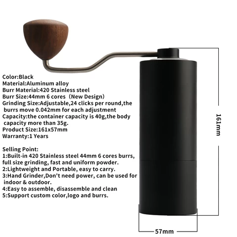 ODM OEM Manual Coffee Grinder 44mm 6 cores Burr Professional Hand Coffee Grinder Turkish Coffee Grinder Custom Logo