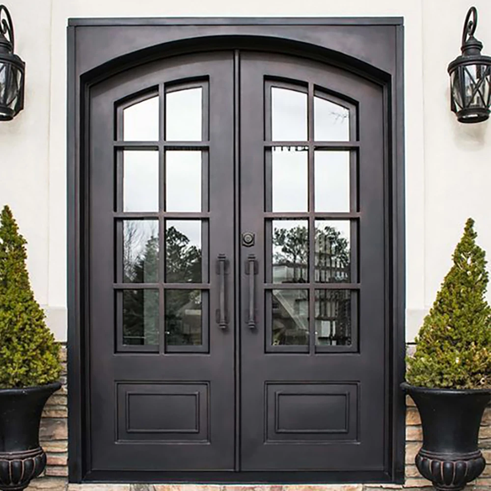 outdoor black french style industry aluminium slim double swing glass door