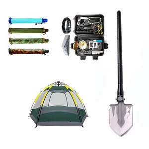 outdoor emergency equipment for other camping, hiking, fishing,exploring with sos survival kit, tent, water filter and shovel