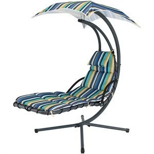 Outdoor Hanging Hammock Patio Swing Chair with Stripe Canopy