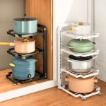 OWNSWING Kitchen Organizer Shelf Adjustable Pot Storage Rack Cabinet Pan Pots Lids Storage Holder Rack Under Sink Pan Shelves