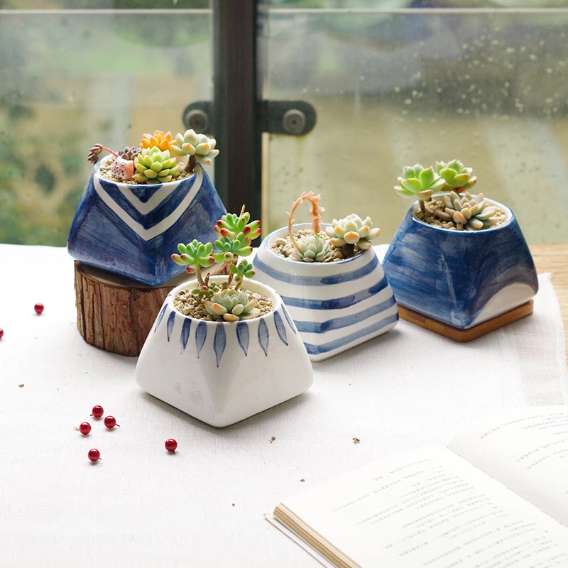 Painting Ceramic Planter Succulent Plant Pot Handmade Porcelain Desktop Bonsai Planter Home Decor Flower Pot