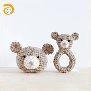 Personalised Baby Animal Rattle Crochet Toy doll Ring Sensory Toys