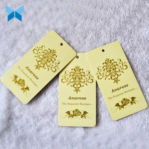 Personalized Brand Name Gold Print Paper Garment plastic hang tag