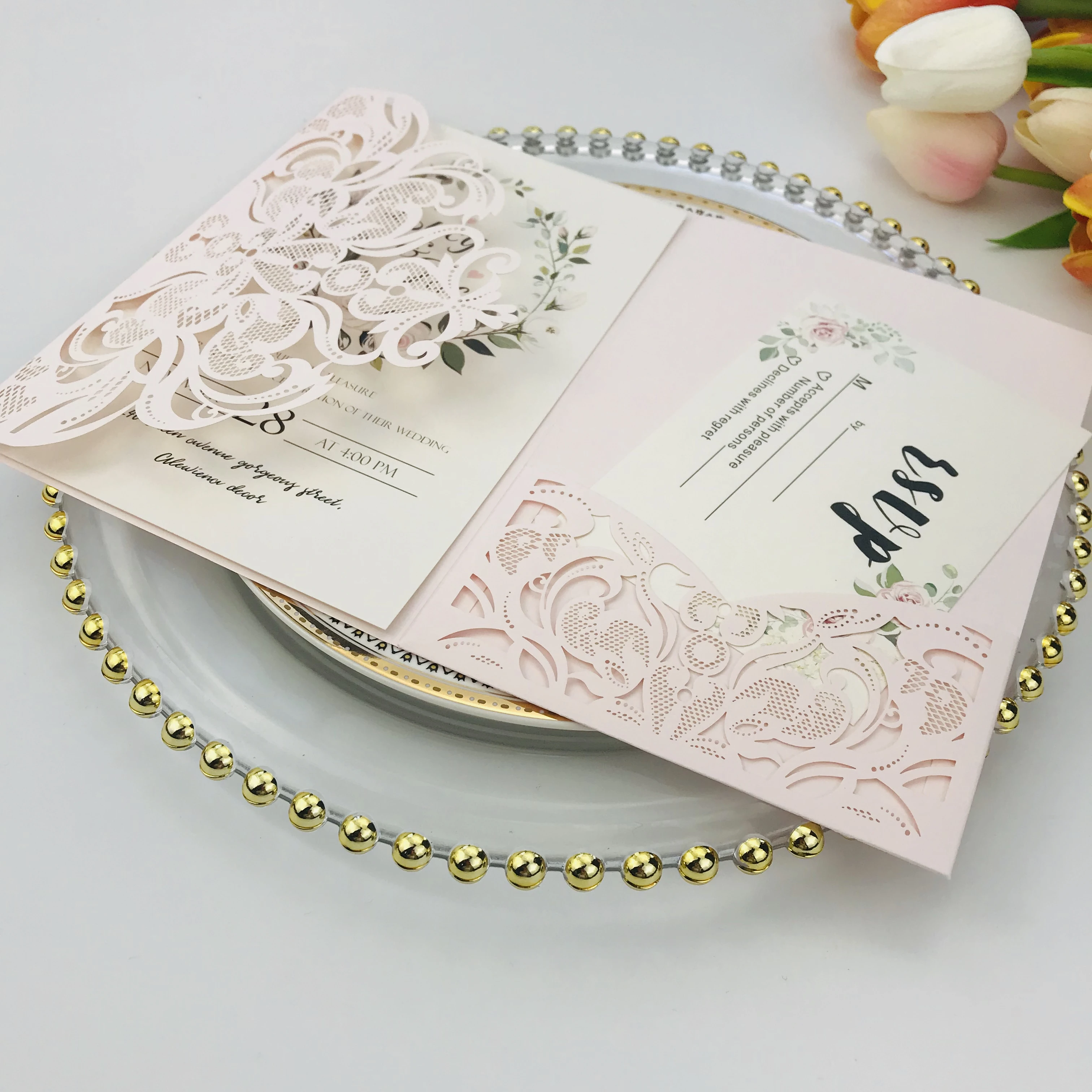 Personalized shell bronzing hollow printing wedding invitation card
