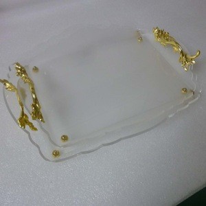 Perspex Acrylic Tray with gold handles for middle east