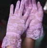 Pink color lady bridal glove wedding gloves cheap lace gloves QCGV-8385