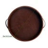 PU Leather Round Serving Tray Coffee Tray Decorative Tray with Handles for Home Or Office