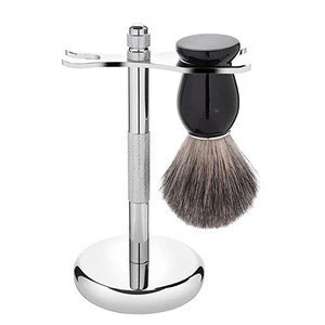Pure Badger Hair Shaving Brush and Chrome Razor Stand Shaving Set