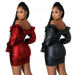R148  Womens One Shoulder close fitted cloth  Lady Clothes Dress Outfit Vintage Women Dresses Vendor Manufacturers Ropa Mujer