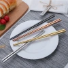 Reusable black/gold/rose gold/rainbow color stainless steel chopsticks
