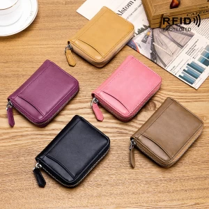 Rfid Coin Wallet For Men Leather  Zipper Coin Pocket  Wallet Wholesale  Mini Card Holder Coin Change Purse