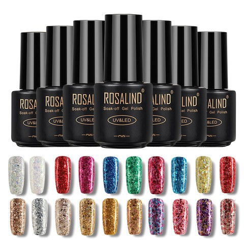 Rosalind hot sale oem nails art glitter colors gel varnish wholesale custom logo soak off uv/led lamp diamond shiny gel polish