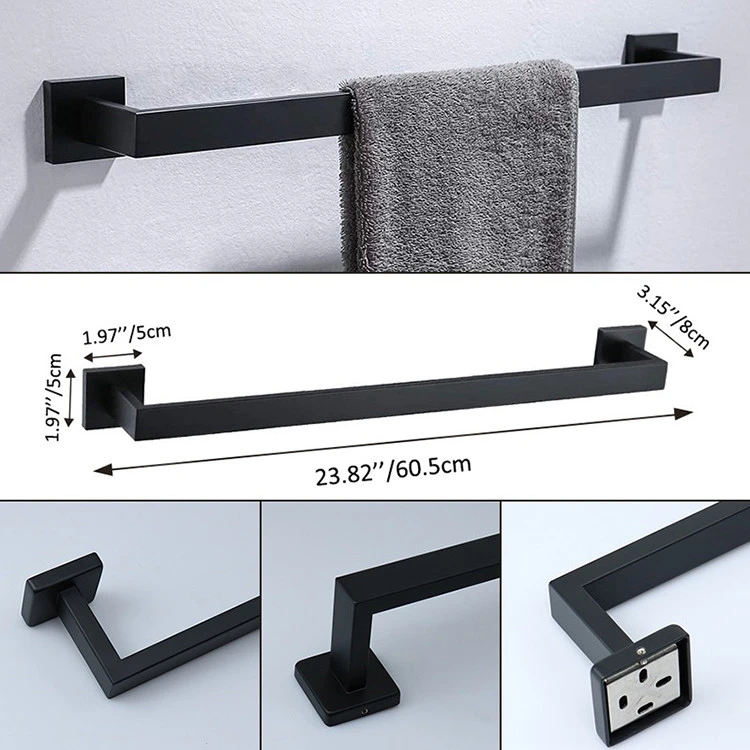 Single Towel Bar Toilet Paper Holder Robe Hooks Towel Rack Shelf Custom Logo Bathroom Black Stainless Steel Towel Bar Set