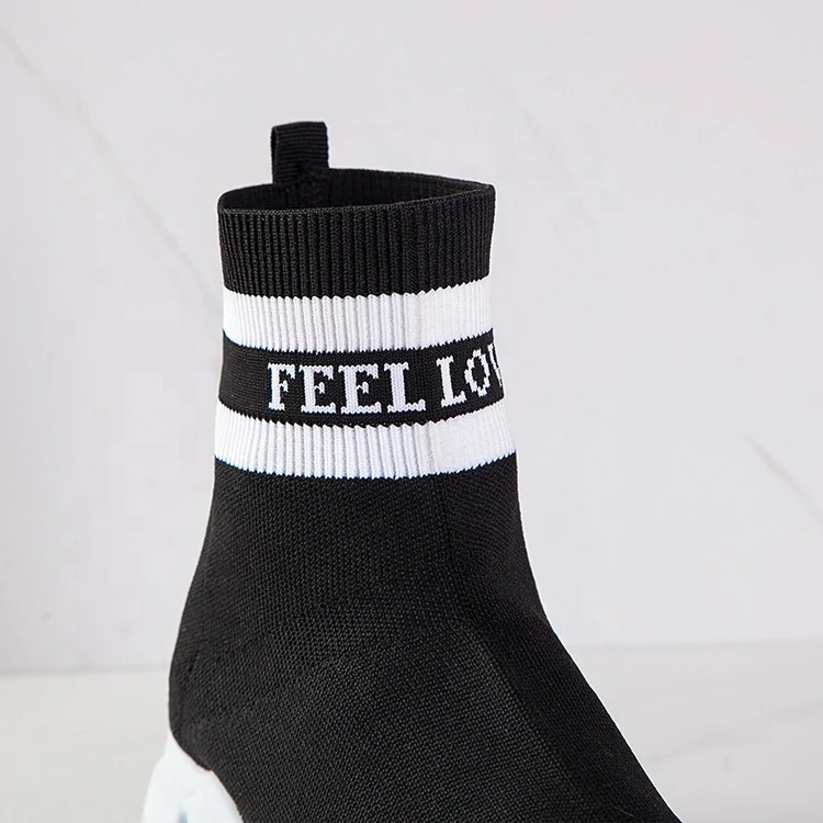 Soft Bottom Flexible Mid-Calf Boots Women Breathable Stretch Fabric Socks Shoes