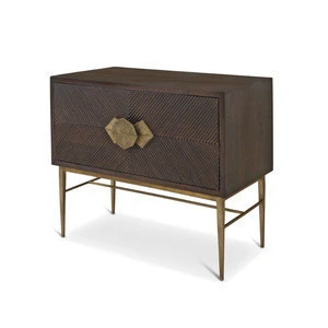 Solid wood 2 drawers brass storage wooden dresser
