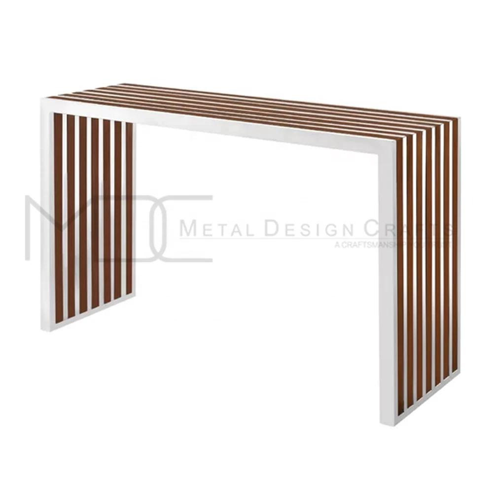 Stainless Steel Luxury Console Table Wood Inlay Plexi Top Glass Console Table Furniture