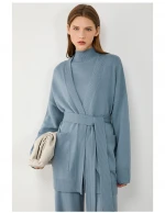 sweater manufacturer Fashion Knitted Women Coat Solid Pocket Belt Knitted Women's Cardigan Female Coat