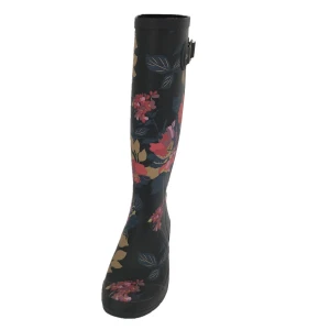 Tall Printed Flower Vulcanized Rubber Rain Boots for Women