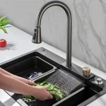 Tiktok Popular Large Single Slot Multifunction Sink Anti-Scratch LED Digital Display Waterfall Kitchen Sink With Cup Washer